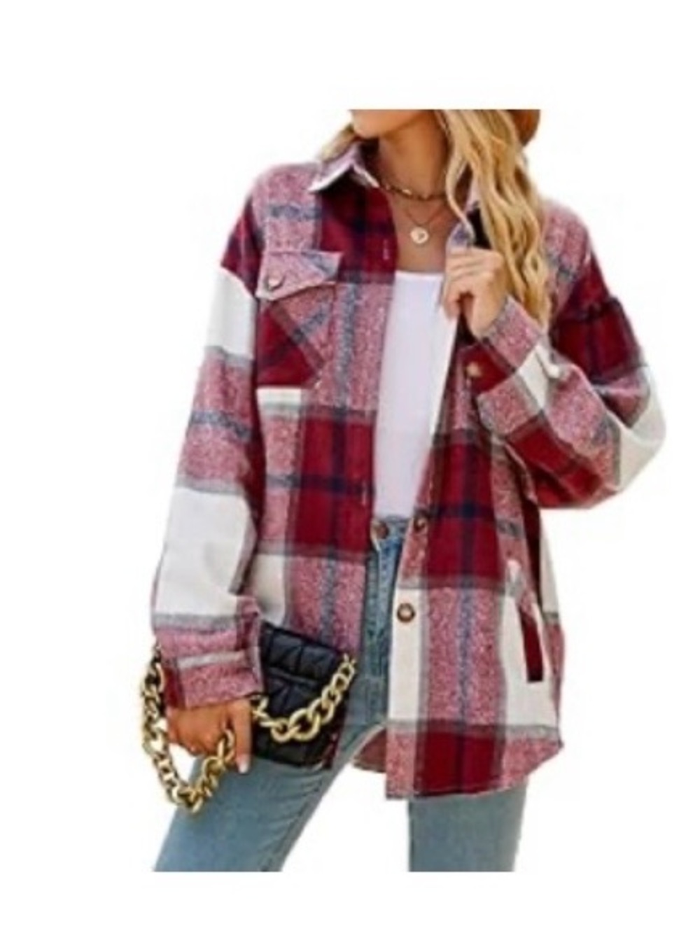 Red Plaid Button-Up Shacket